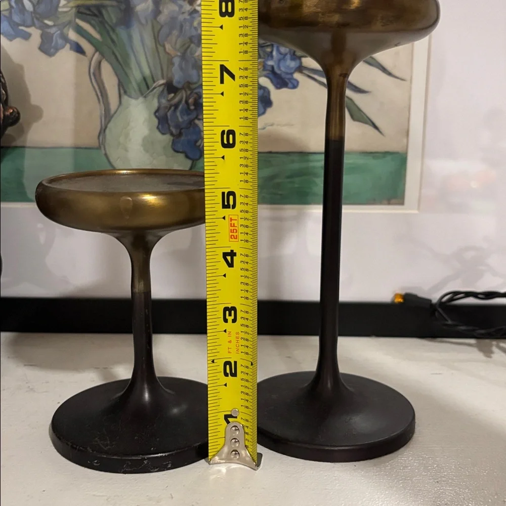 Crate & Barrel Emery Pilar holder Bronze and Black Candle Holders sm & m